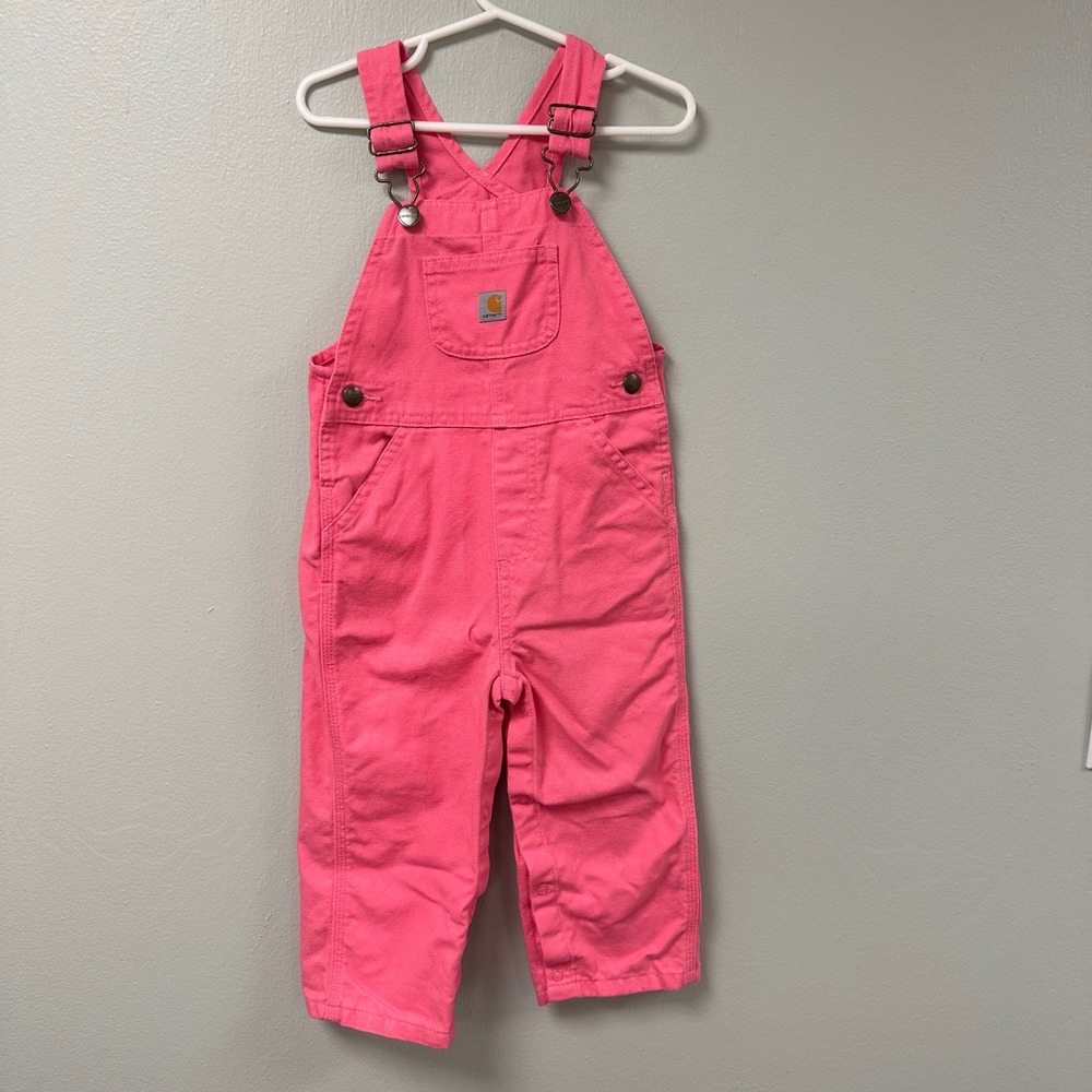 Carhartt Pink Canvas Bib Overalls Girls 24M Heart Hardware